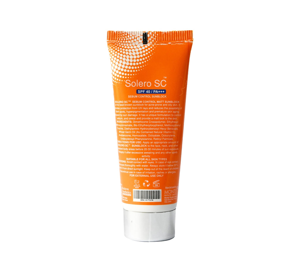 Solero Sunblock SPF 40 Sebum Control back
